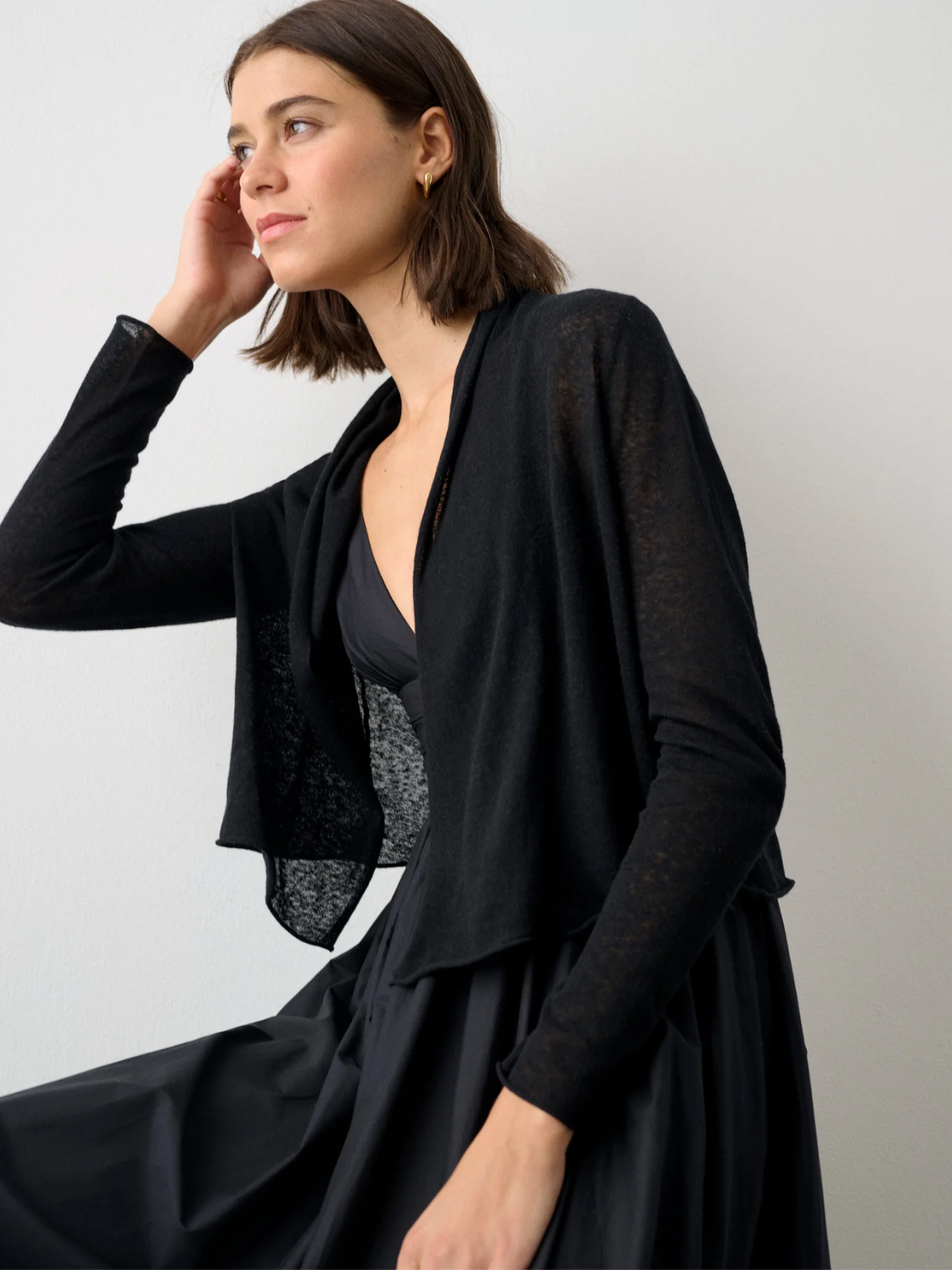 Linen Blend Cropped Trapeze Cardigan