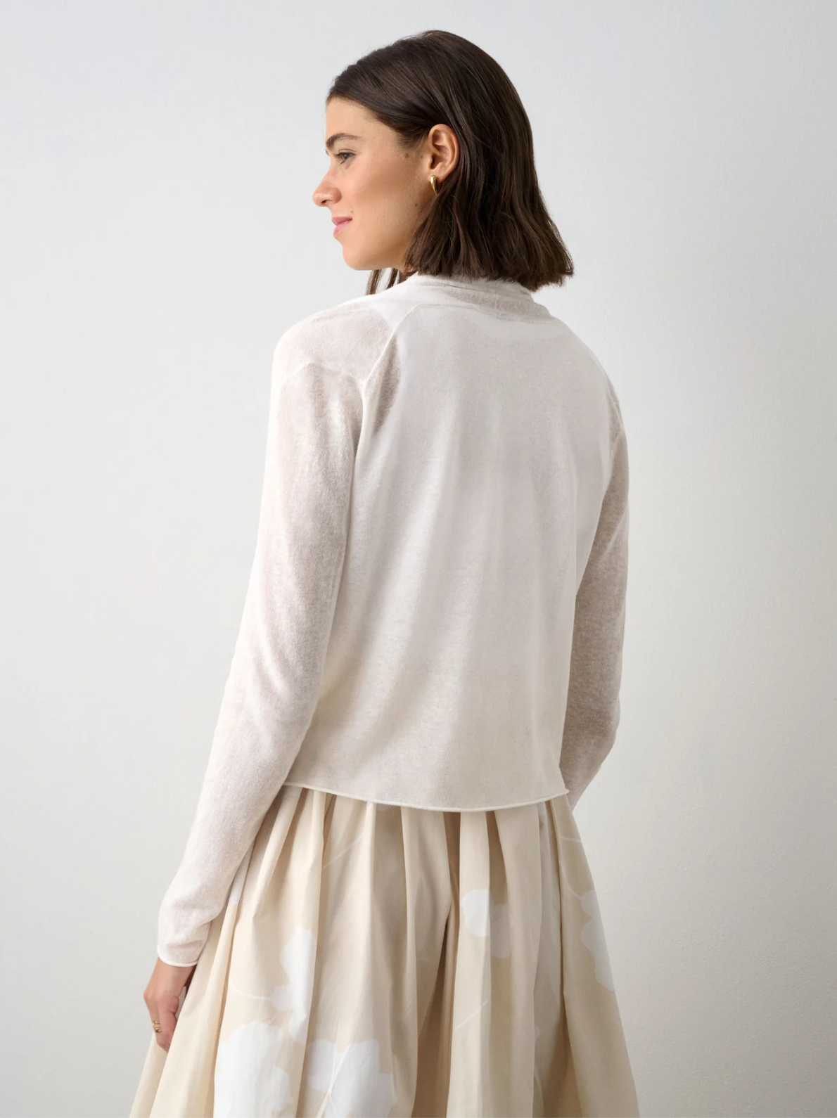 Linen Blend Cropped Trapeze Cardigan