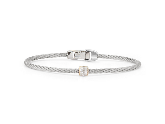 Grey Cable Single Barrel Station Stackable Bracelet with 18kt Yellow Gold & Diamonds