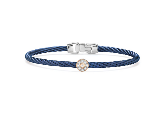 Blueberry Cable Essential Stackable Bracelet with Single Round Diamond station set in 18kt Rose Gold