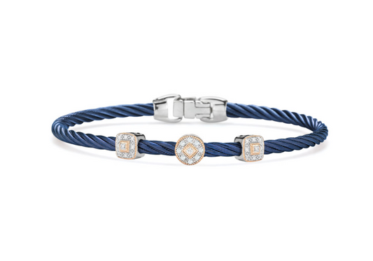 Blueberry Cable Essential Stackable Bracelet with Multiple Diamond Station set in 18kt White & Rose Gold
