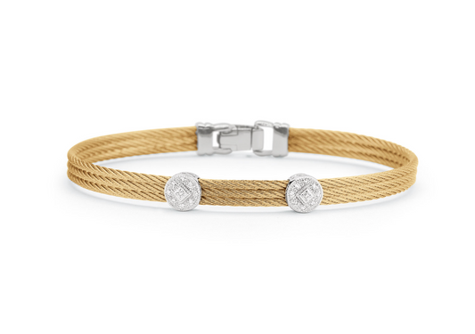 Yellow Cable Classic Stackable Bracelet with Double Round Station set in 18kt White Gold