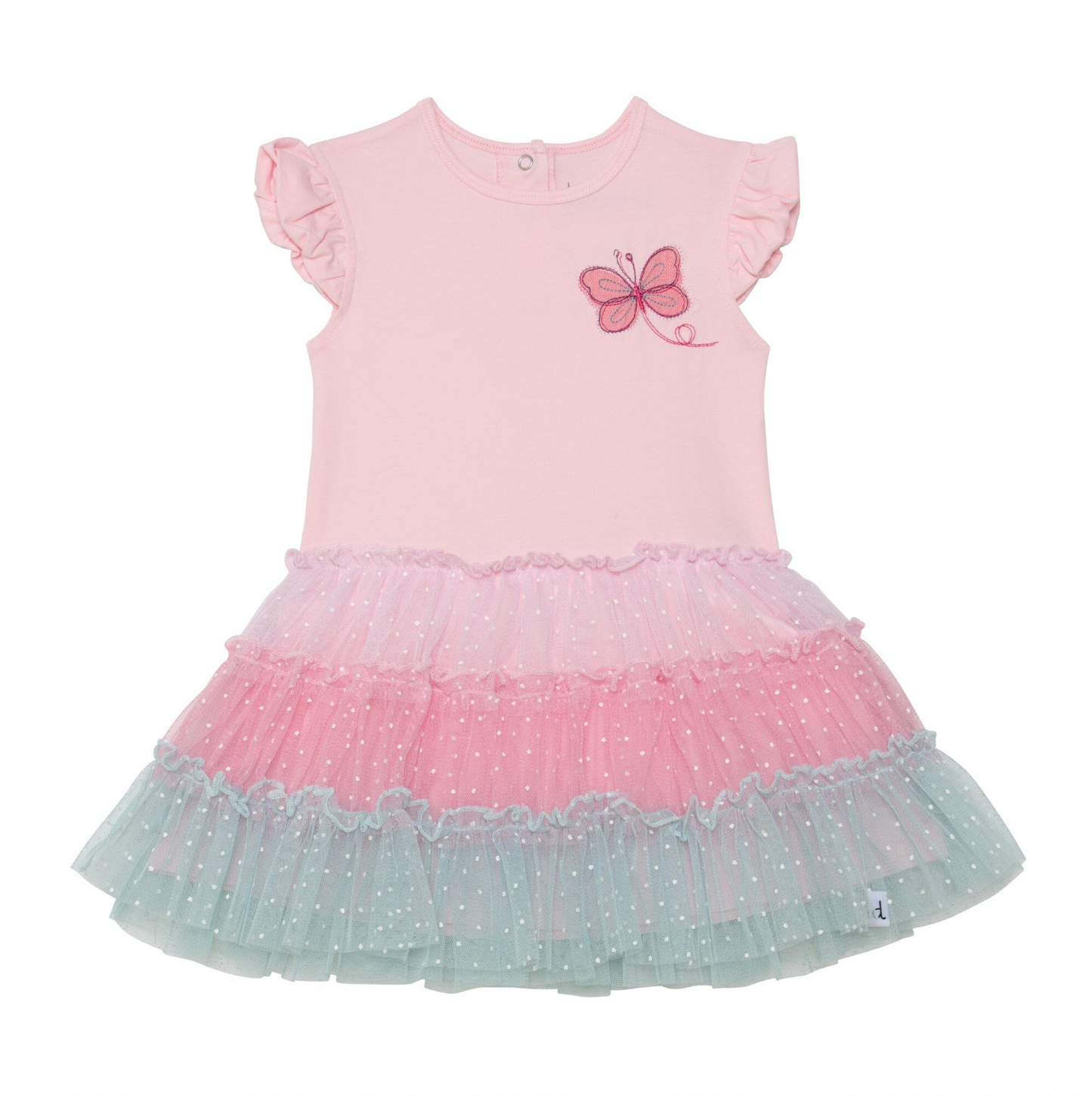 Organic Cotton Short Sleeve Dress With Ruffle Tulle Skirt Light Pink