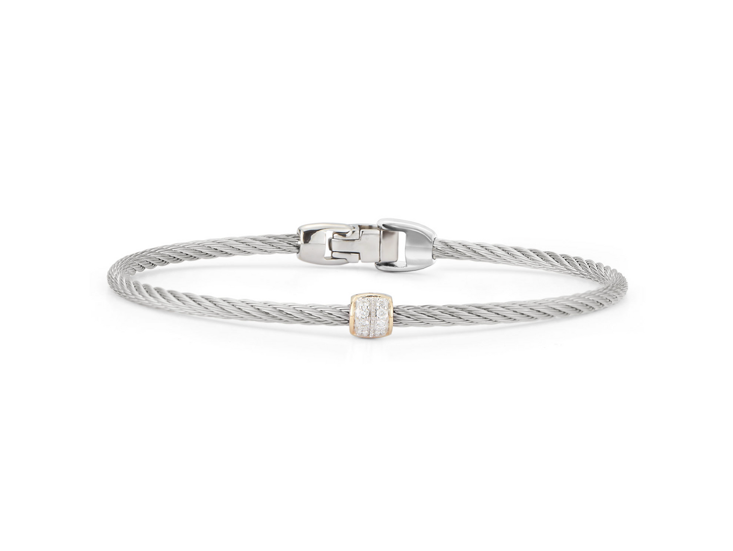 Grey Cable Single Barrel Station Stackable Bracelet with 18kt Yellow Gold & Diamonds