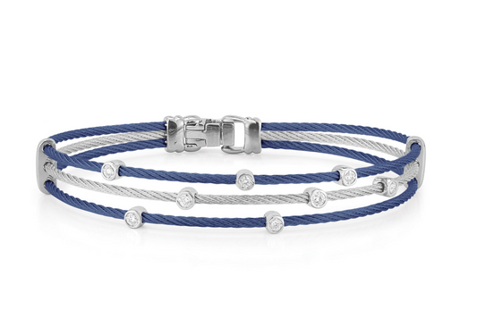 Blueberry & Grey Cable Triple Strand Bracelet with 18kt Gold & Diamonds