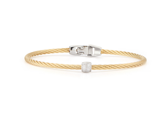 Yellow Cable Single Station Barrel Stackable Bracelet with 18kt White Gold & Diamonds