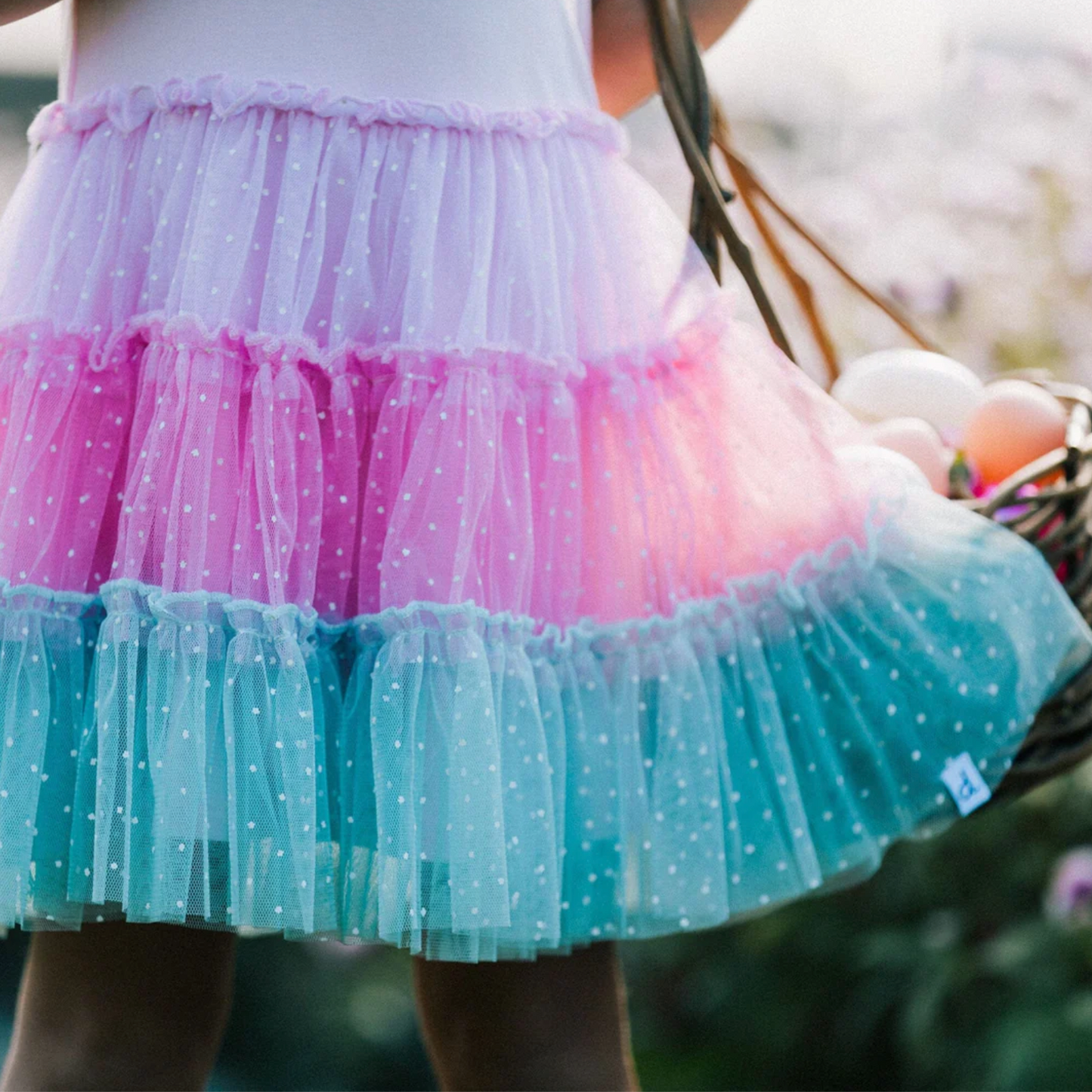 Organic Cotton Short Sleeve Dress With Ruffle Tulle Skirt Light Pink