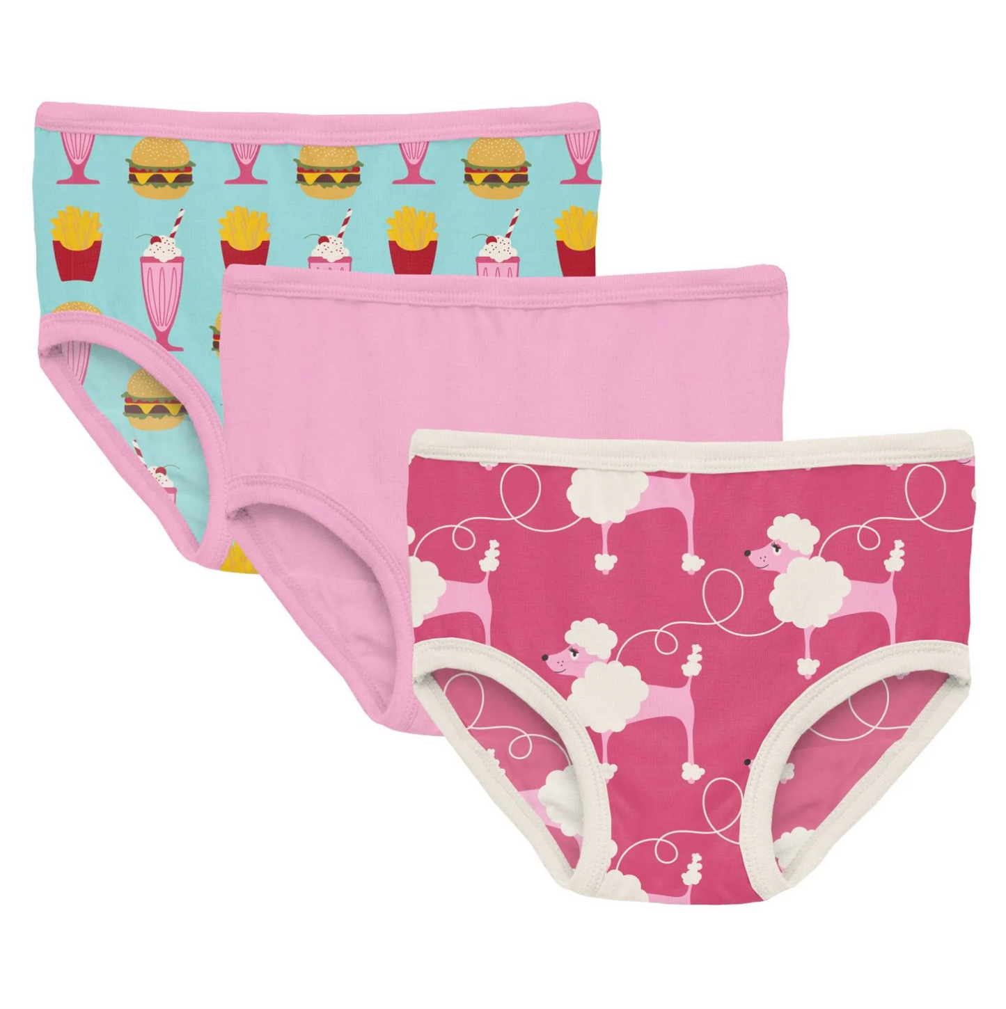 Print Underwear Set of 3 in Sumer Sky Cheeseburger, Flamingo Poodles & Cotton Candy