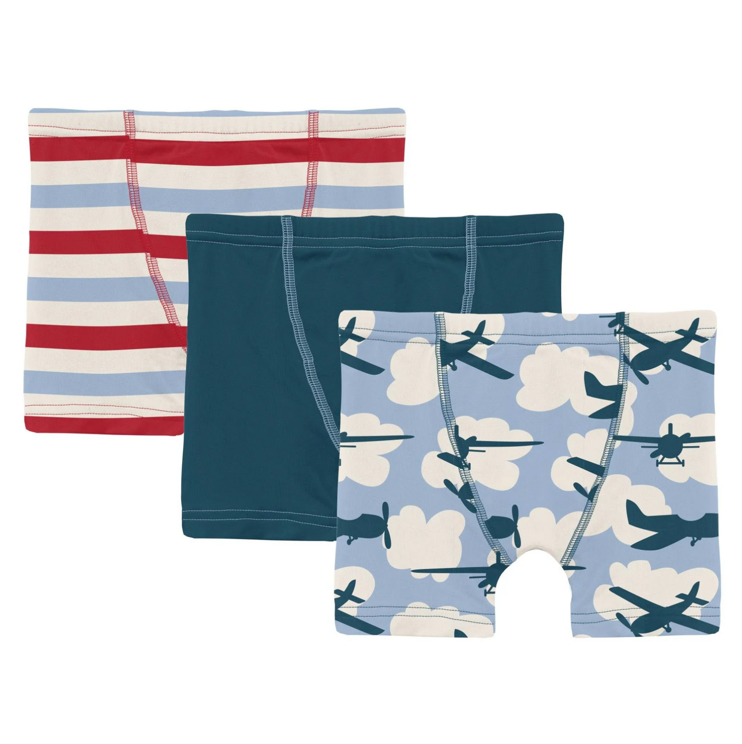 Print Boxer Briefs Set of 3 in Anniversary Balloon Stripe, Peacock and Pond Airplanes